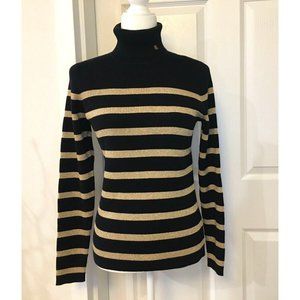 Lauren Ralph Lauren Turtleneck Sweater with Shimmery Gold Striped Size Medium